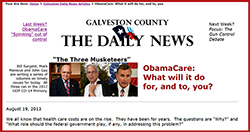 Galveston Daiily News Column on ObamaCare, what it will do for, and to, you!