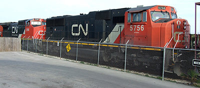 Canadian National Railroad engines pulling into the Galveston rail yard on April 23, 2014