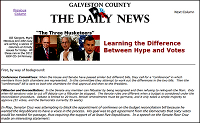 Third Column in a series on Hype verses Votes by Bill Sargent, Mark Mansius, and John Gay