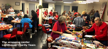 The wrapping area where toys are prepared for delivery