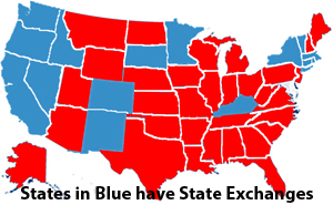 Map showing the states that did not open their own healthcare exchange