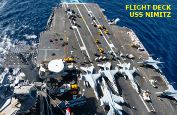 Flightdeck of the USS Nimitz.  Shows the landing area on the after portion of the ship as seen from the superstructure.