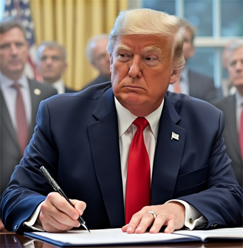 Trump signing documentsm in the White house