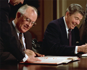 Mikhail Gorbachev with Ronald Reagan