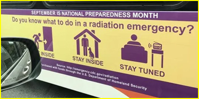 New Jersey bus sign warning about nuclear radiation