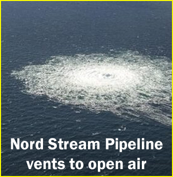 Gas from Nordstream pipline breaking vents to the open air in the water