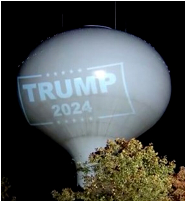 Donald Trump's name projected by neighbor on city water tower